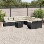 vidaXL Set canapele de grădină cu perne, 11 piese, negru, poliratan vidaXL Set canapele de grădină cu perne, 11 piese, negru, poliratan