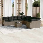 vidaXL Set canapele de grădină cu perne, 11 piese, gri, poliratan vidaXL Set canapele de grădină cu perne, 11 piese, gri, poliratan