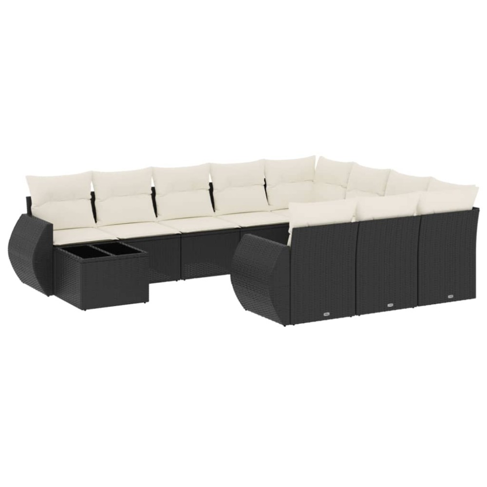 vidaXL Set canapele de grădină cu perne, 11 piese, negru, poliratan