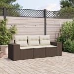 vidaXL Set canapele de grădină cu perne, 3 piese, maro, poliratan vidaXL Set canapele de grădină cu perne, 3 piese, maro, poliratan