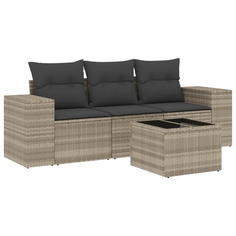 vidaXL Set canapea de grădină cu perne, 4 piese, gri deschis poliratan