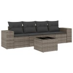 vidaXL Set canapea de grădină cu perne, 5 piese, gri, poliratan vidaXL Set canapea de grădină cu perne, 5 piese, gri, poliratan
