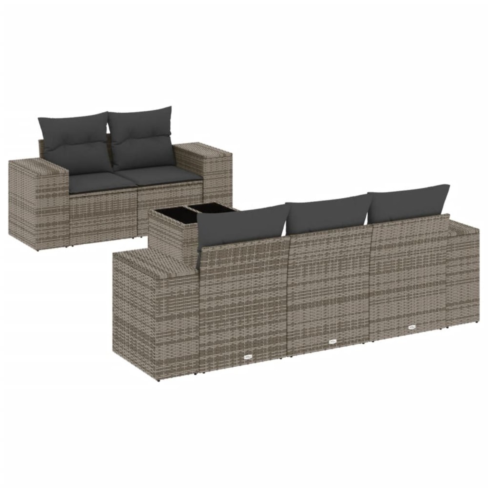 vidaXL Set mobilier grădină cu perne, 6 piese, gri, poliratan
