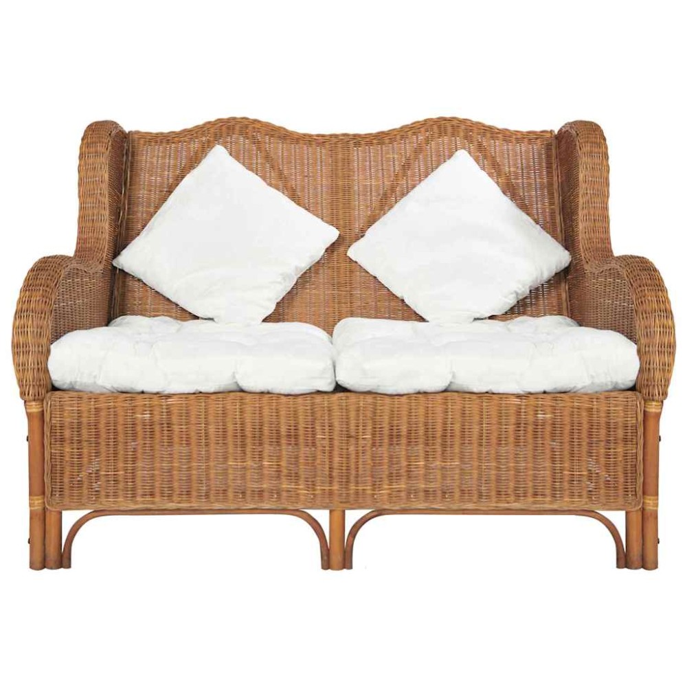 vidaXL Canapea cu 2 locuri, maro deschis, ratan natural și in