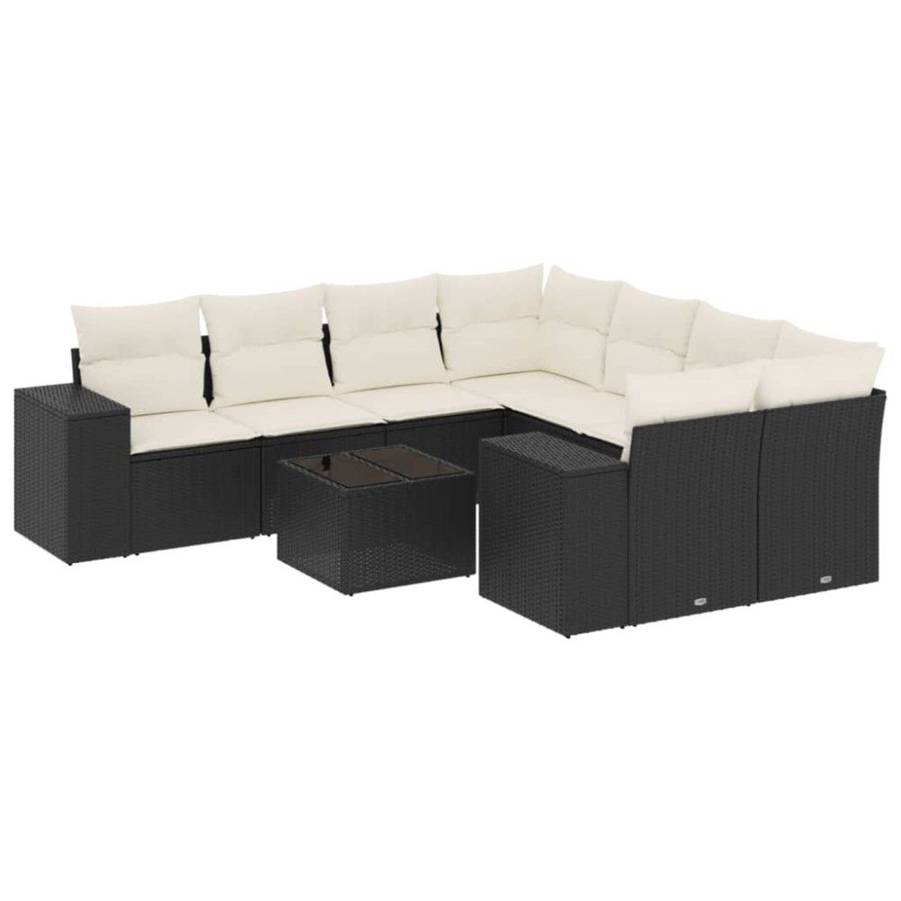 vidaXL Set mobilier de grădină cu perne, 9 piese, negru, poliratan