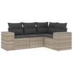 vidaXL Set canapea de grădină cu perne, 4 piese, gri deschis poliratan vidaXL Set canapea de grădină cu perne, 4 piese, gri deschis poliratan