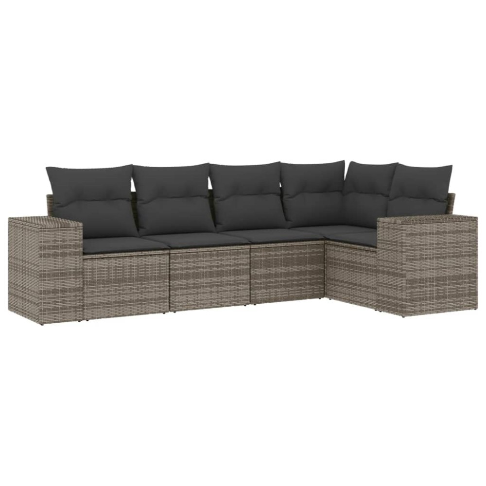 vidaXL Set canapea de grădină cu perne, 5 piese, gri, poliratan