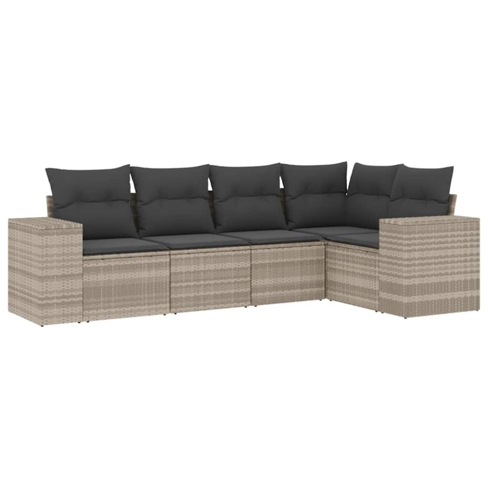 vidaXL Set canapele de grădină cu perne, 5 piese gri deschis poliratan