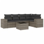 vidaXL Set mobilier grădină cu perne, 6 piese, gri, poliratan