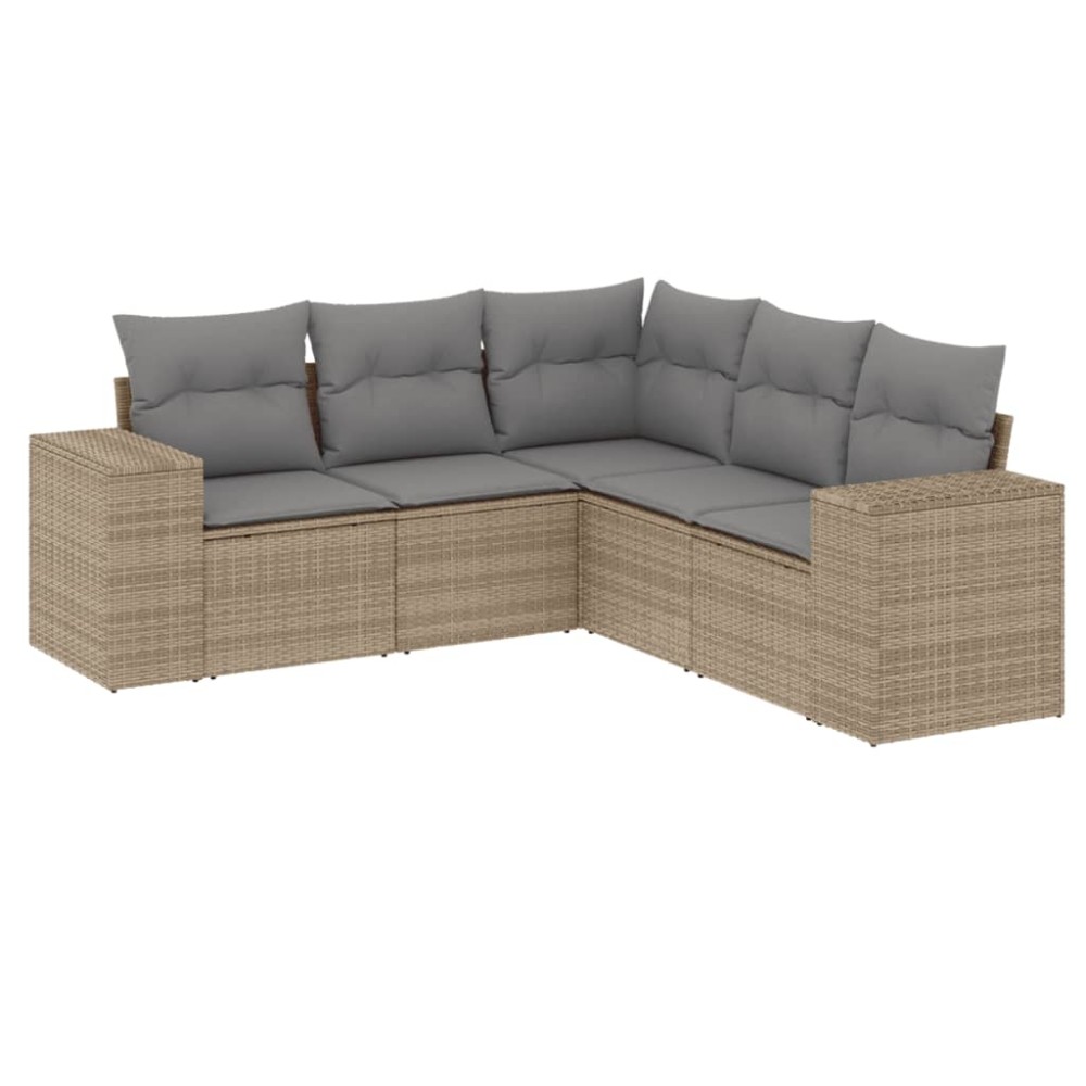 vidaXL Set canapele de grădină cu perne, 5 piese, bej, poliratan