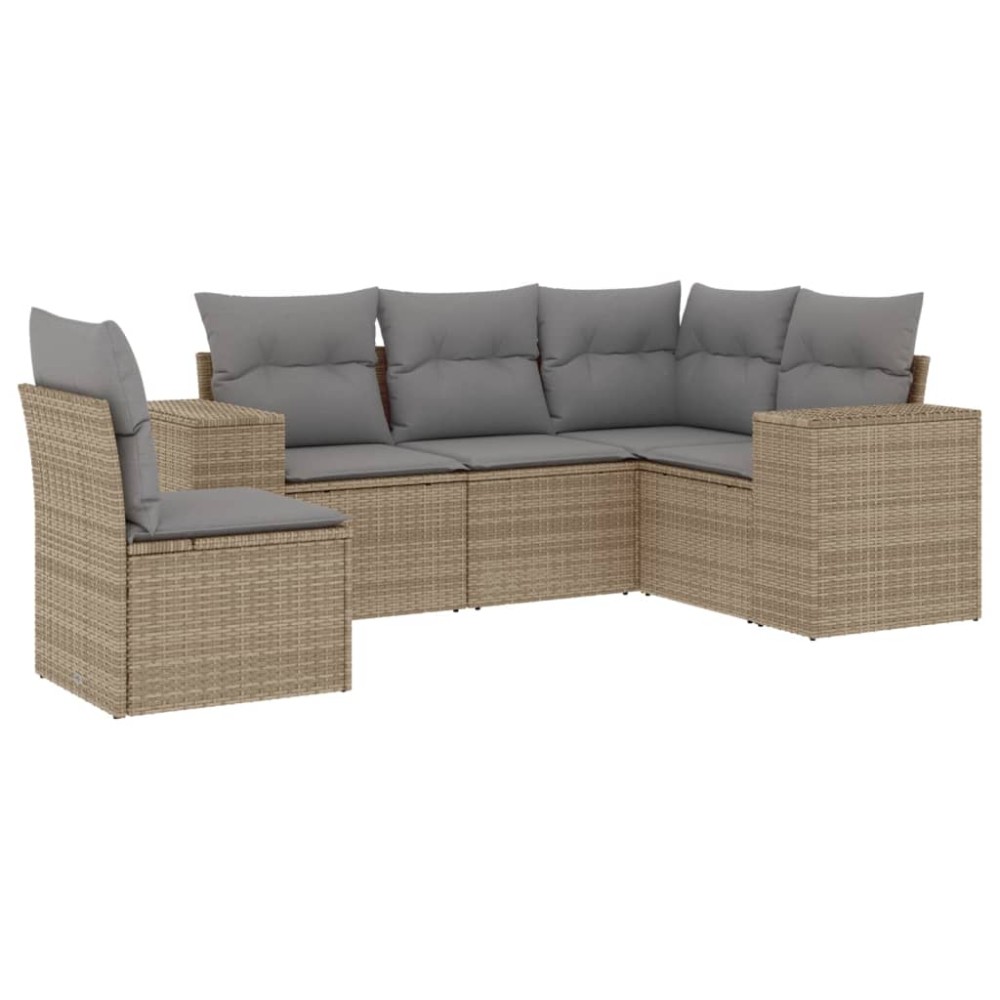 vidaXL Set canapele de grădină cu perne, 5 piese, bej, poliratan