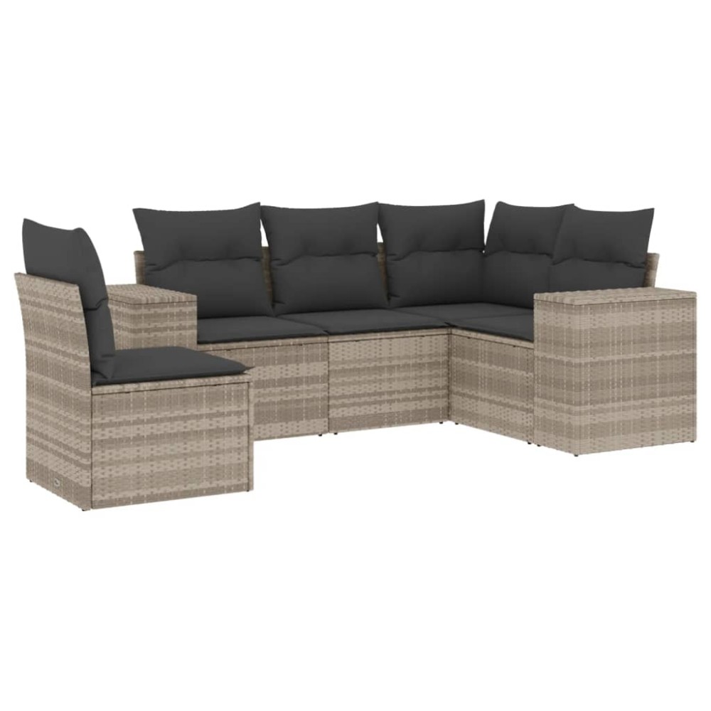 vidaXL Set canapele de grădină cu perne, 5 piese gri deschis poliratan