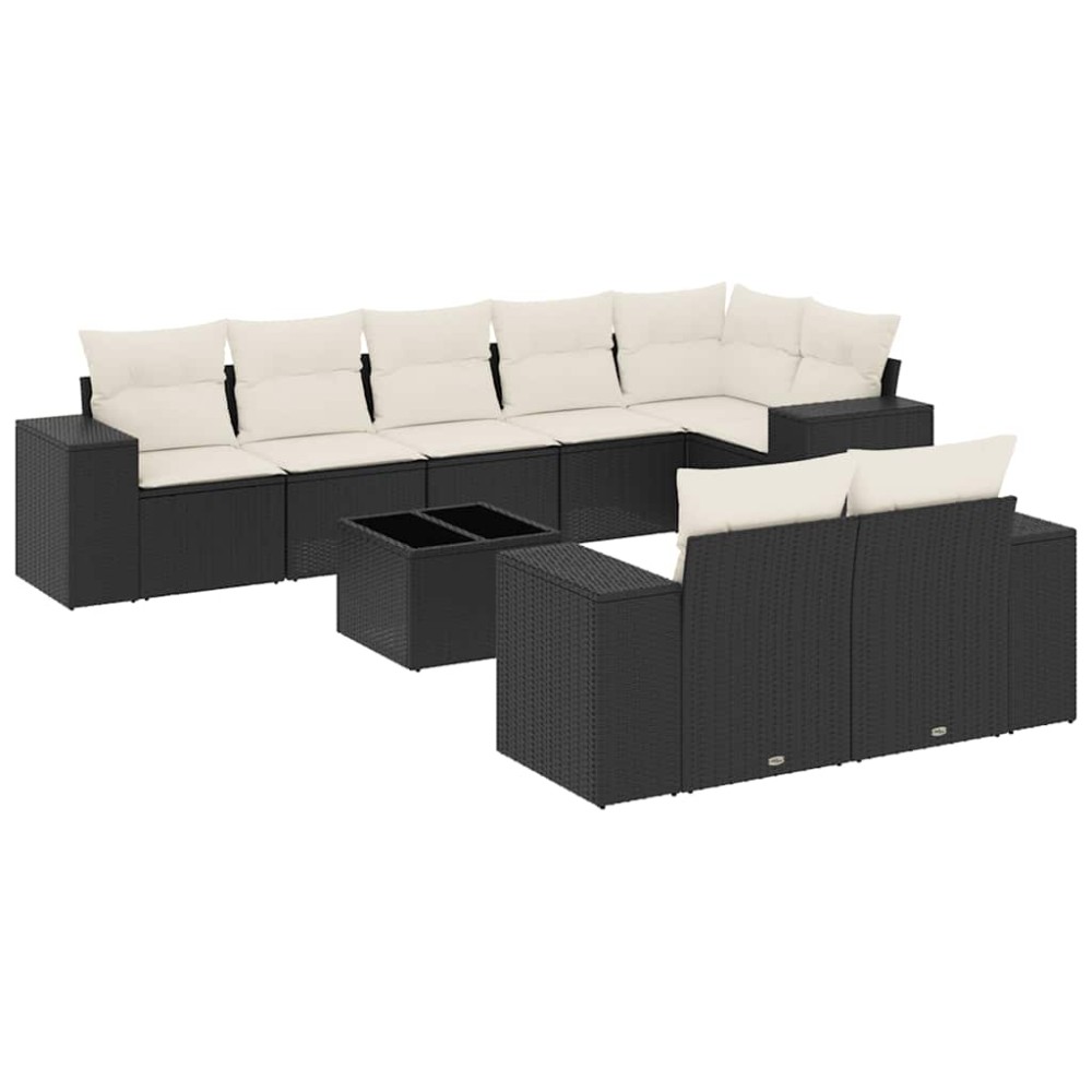 vidaXL Set mobilier de grădină cu perne, 9 piese, negru, poliratan