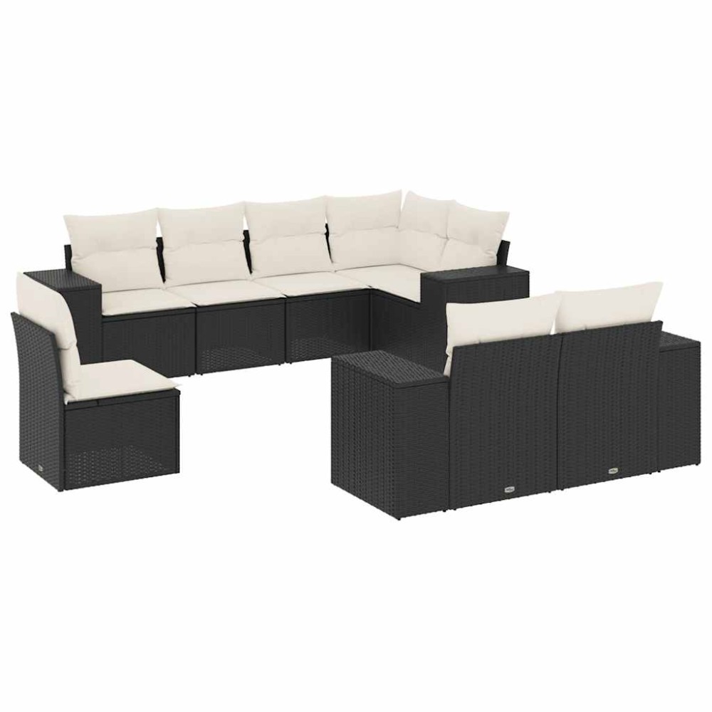 vidaXL Set mobilier de grădină cu perne, 8 piese, negru, poliratan