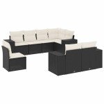 vidaXL Set mobilier de grădină cu perne, 8 piese, negru, poliratan