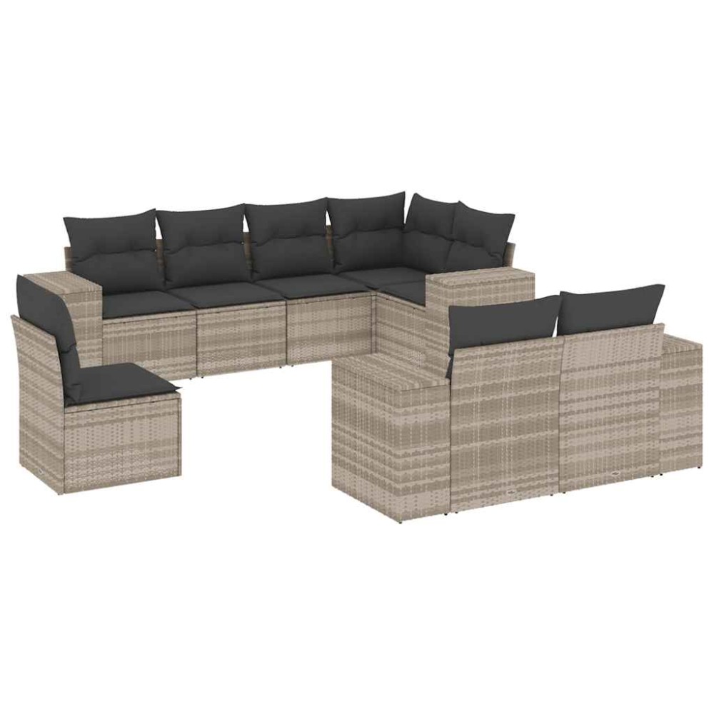 vidaXL Set mobilier de grădină cu perne, 8 piese gri deschis poliratan