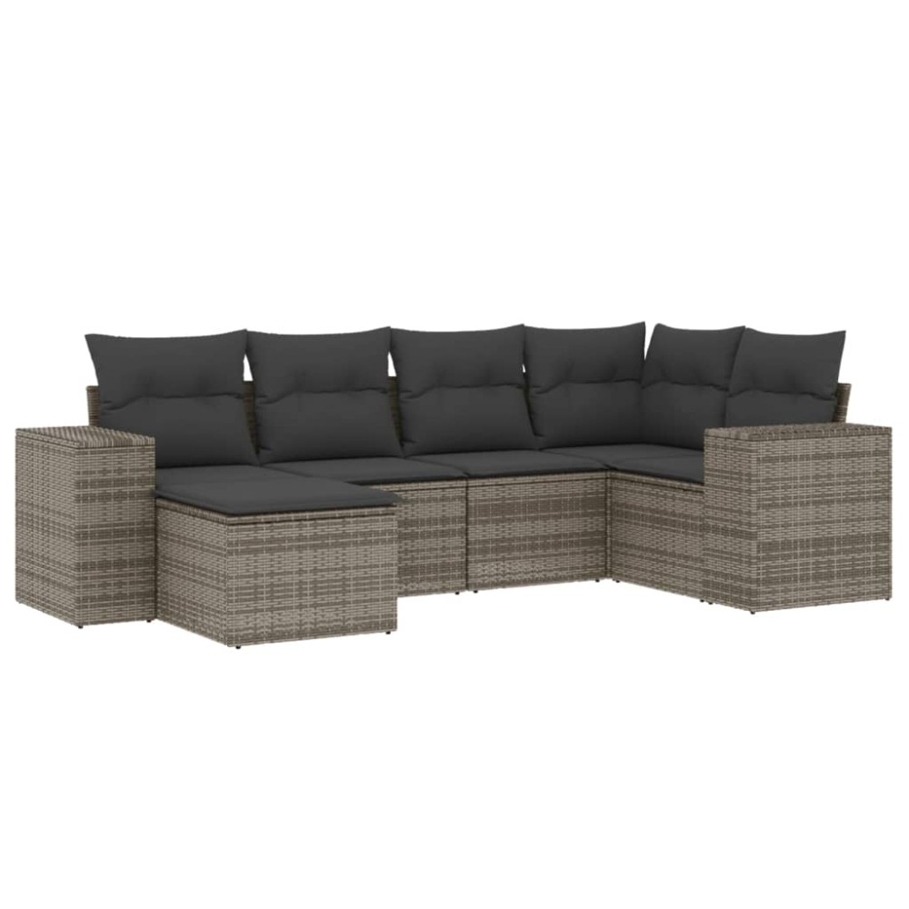 vidaXL Set mobilier grădină cu perne, 6 piese, gri, poliratan