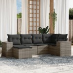 vidaXL Set mobilier grădină cu perne, 6 piese, gri, poliratan vidaXL Set mobilier grădină cu perne, 6 piese, gri, poliratan
