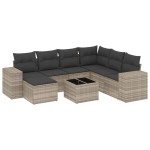 vidaXL Set mobilier de grădină cu perne, 8 piese gri deschis poliratan