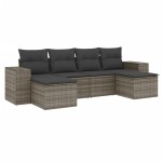 vidaXL Set mobilier grădină cu perne, 6 piese, gri, poliratan vidaXL Set mobilier grădină cu perne, 6 piese, gri, poliratan