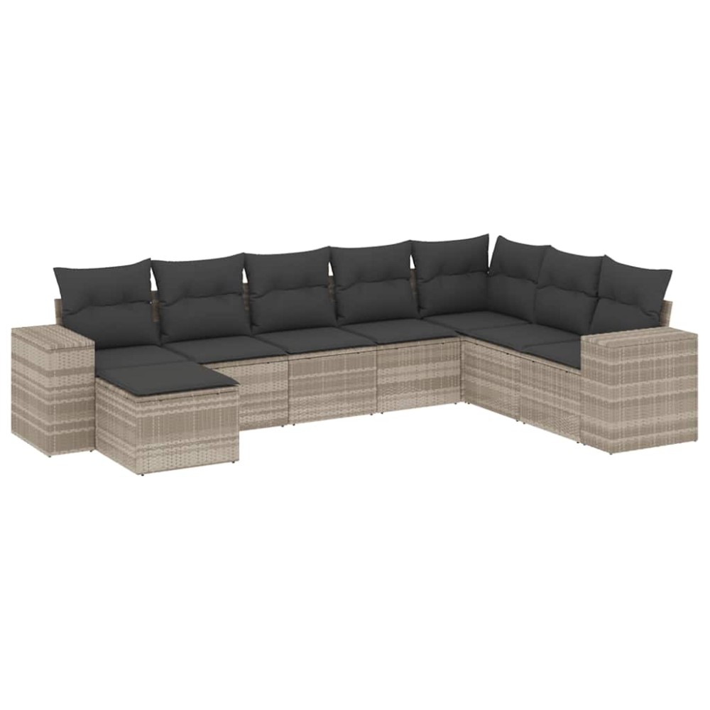 vidaXL Set mobilier de grădină cu perne, 8 piese gri deschis poliratan