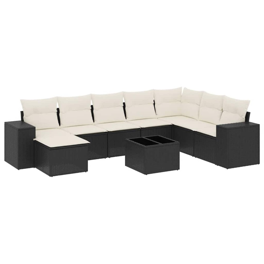 vidaXL Set mobilier de grădină cu perne, 9 piese, negru, poliratan