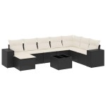 vidaXL Set mobilier de grădină cu perne, 9 piese, negru, poliratan
