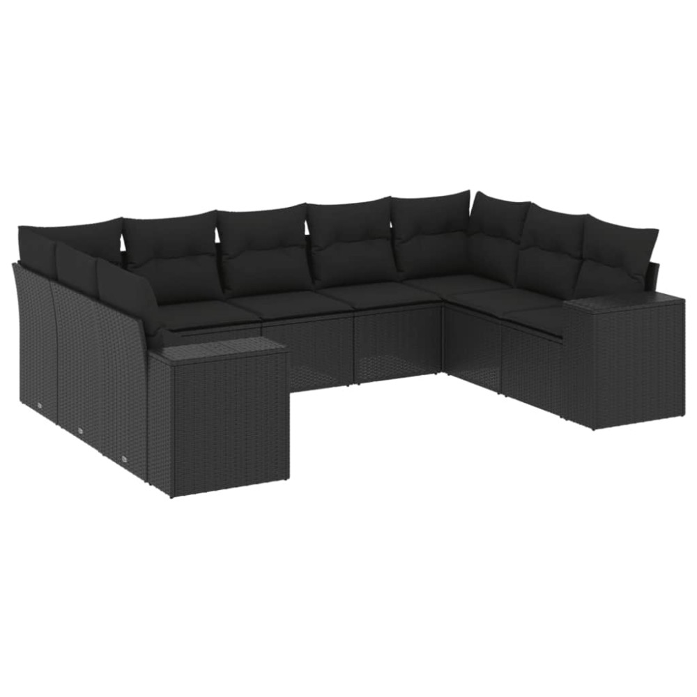 vidaXL Set mobilier de grădină cu perne, 9 piese, negru, poliratan