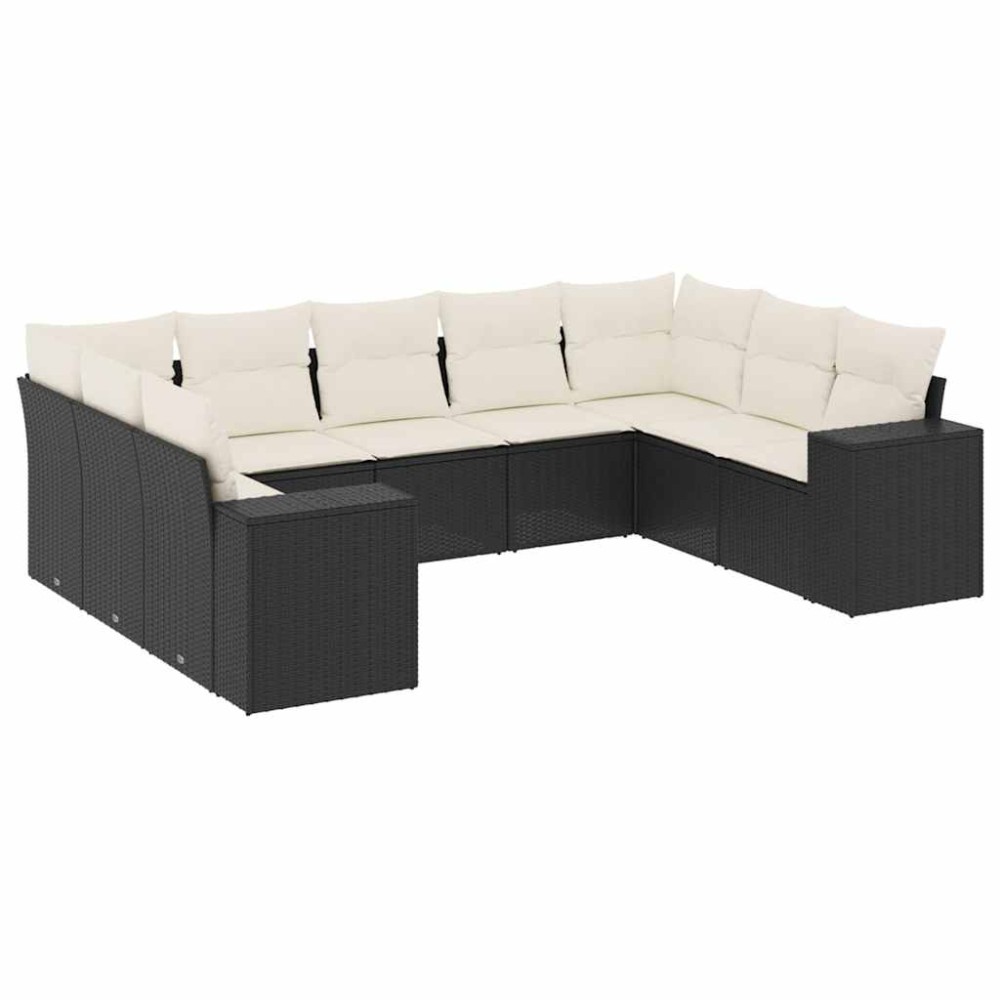 vidaXL Set mobilier de grădină cu perne, 9 piese, negru, poliratan