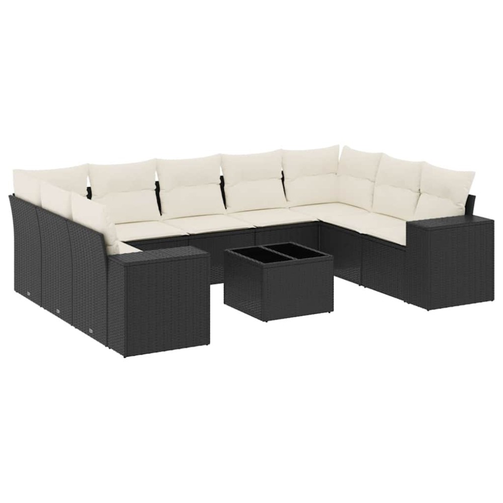 vidaXL Set canapele de grădină cu perne, 10 piese, negru, poliratan