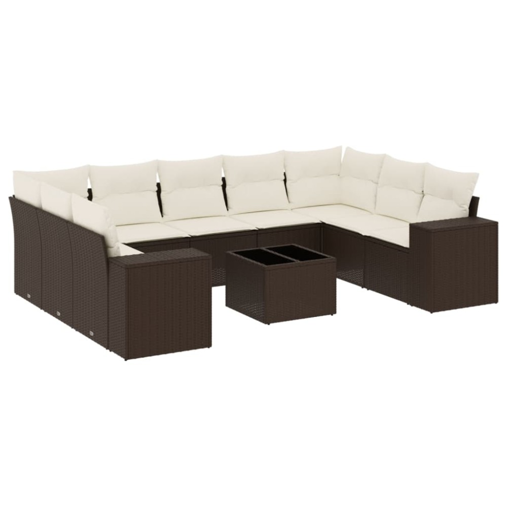vidaXL Set canapele de grădină cu perne, 10 piese, maro, poliratan