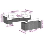 vidaXL Set mobilier de grădină cu perne, 9 piese, negru, poliratan