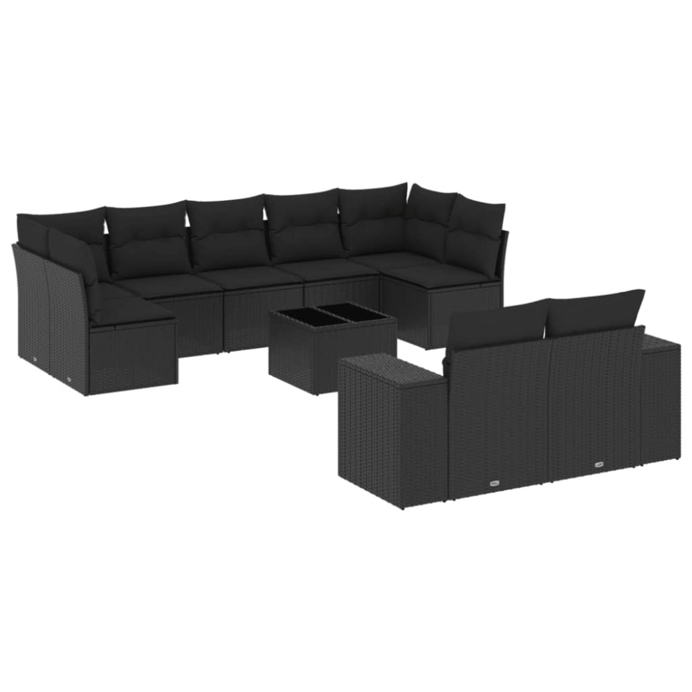 vidaXL Set canapele de grădină cu perne, 10 piese, negru, poliratan