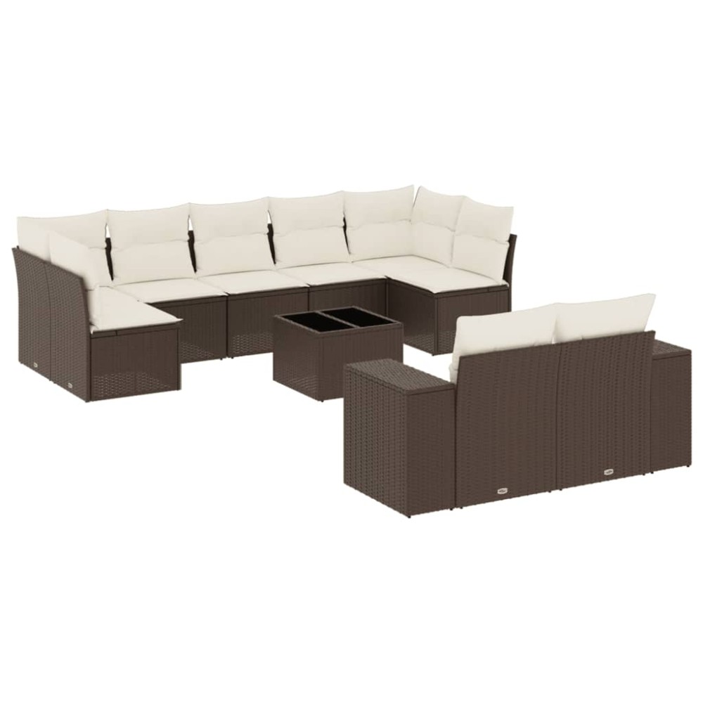 vidaXL Set canapele de grădină cu perne, 10 piese, maro, poliratan