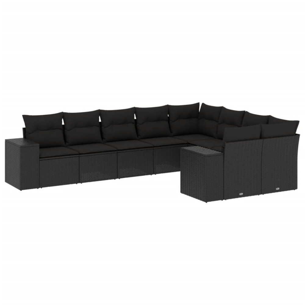 vidaXL Set mobilier de grădină cu perne, 9 piese, negru, poliratan