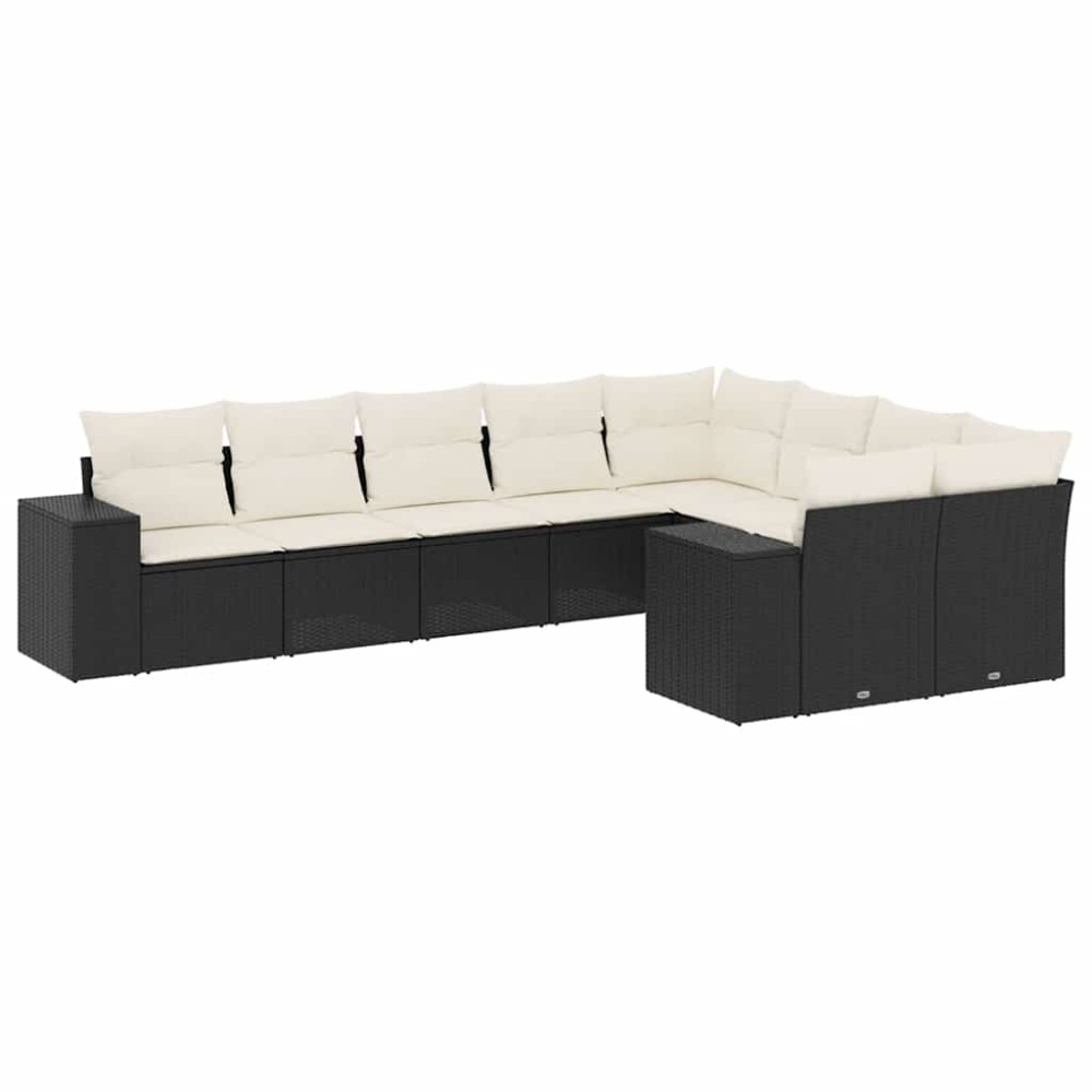 vidaXL Set mobilier de grădină cu perne, 9 piese, negru, poliratan