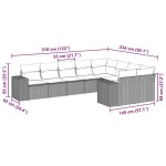 vidaXL Set mobilier de grădină cu perne, 9 piese, negru, poliratan