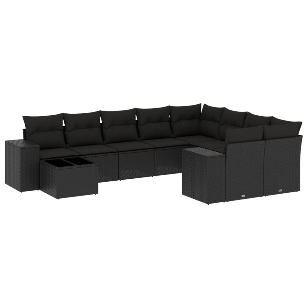 vidaXL Set canapele de grădină cu perne, 10 piese, negru, poliratan
