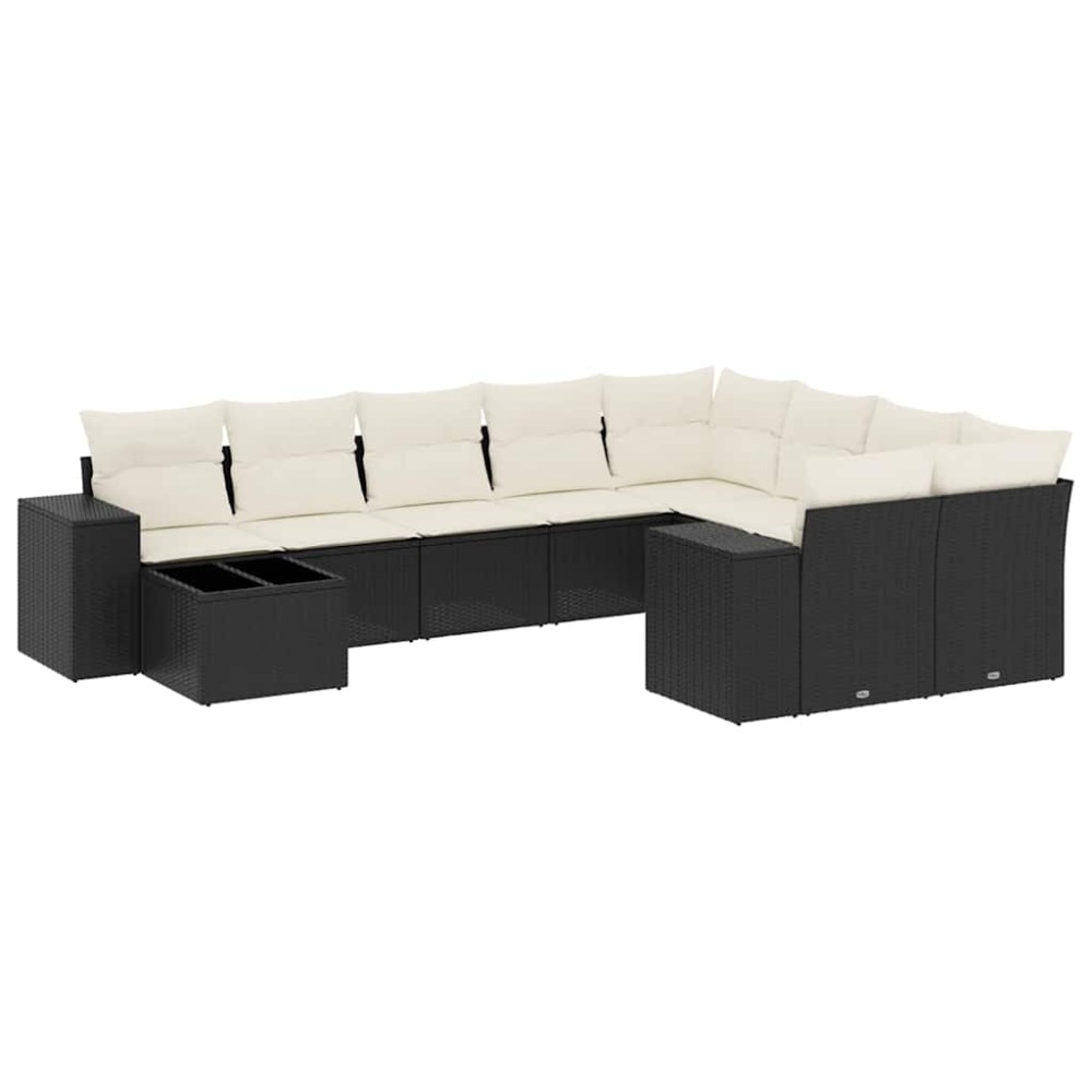 vidaXL Set canapele de grădină cu perne, 10 piese, negru, poliratan