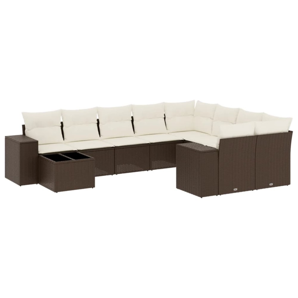 vidaXL Set canapele de grădină cu perne, 10 piese, maro, poliratan