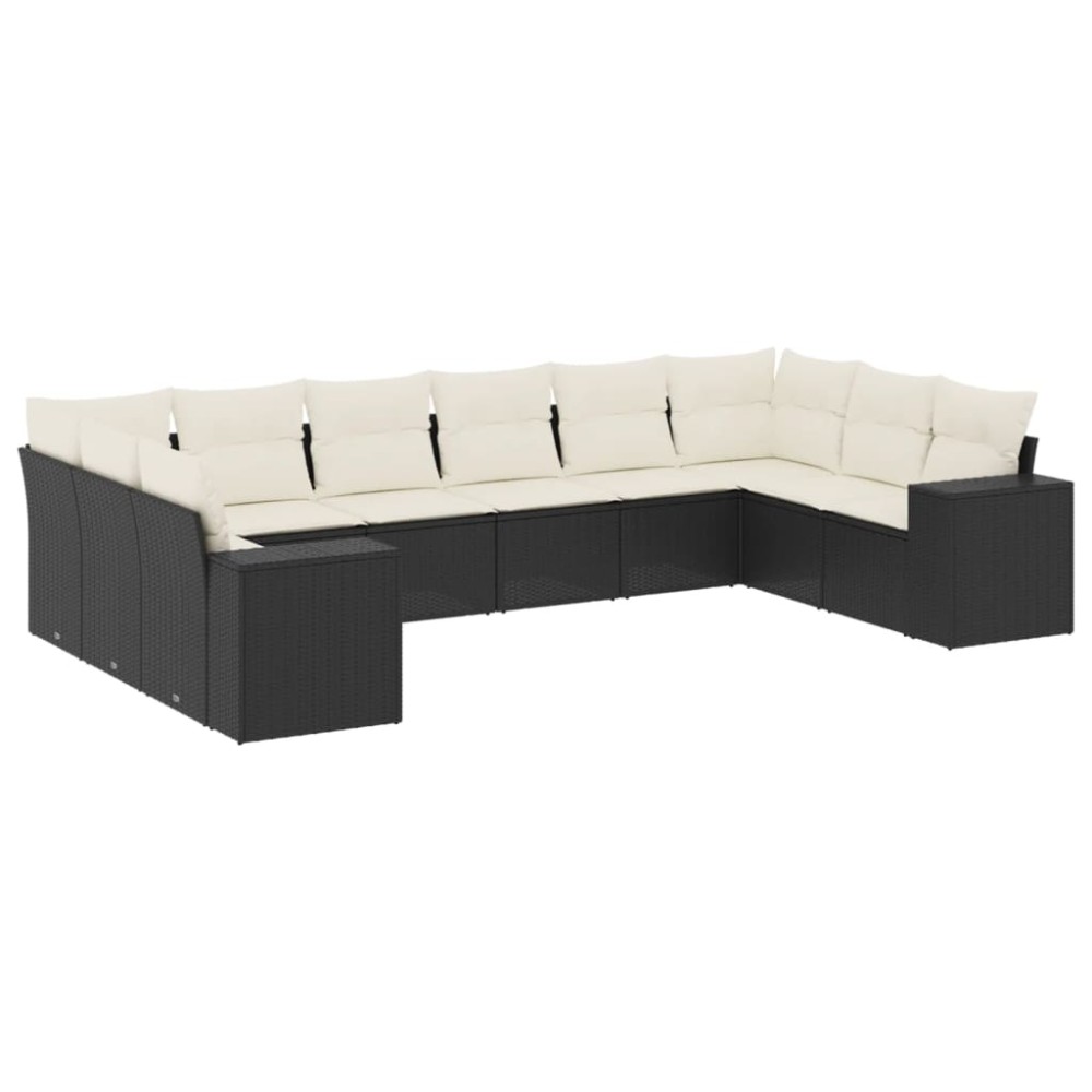 vidaXL Set canapele de grădină cu perne, 10 piese, negru, poliratan