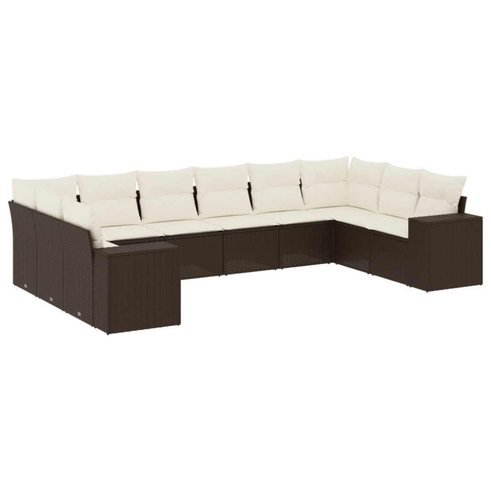 vidaXL Set canapele de grădină cu perne, 10 piese, maro, poliratan