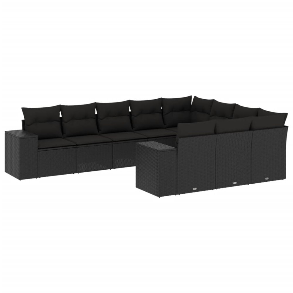 vidaXL Set canapele de grădină cu perne, 10 piese, negru, poliratan