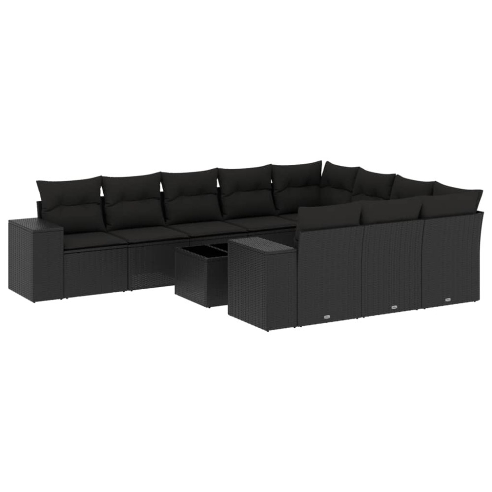 vidaXL Set canapele de grădină cu perne, 11 piese, negru, poliratan