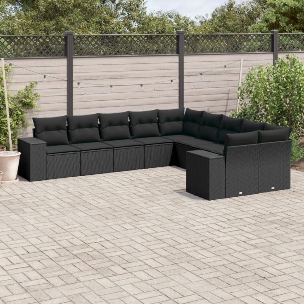 vidaXL Set canapele de grădină cu perne, 10 piese, negru, poliratan
