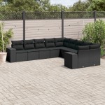 vidaXL Set canapele de grădină cu perne, 10 piese, negru, poliratan vidaXL Set canapele de grădină cu perne, 10 piese, negru, poliratan