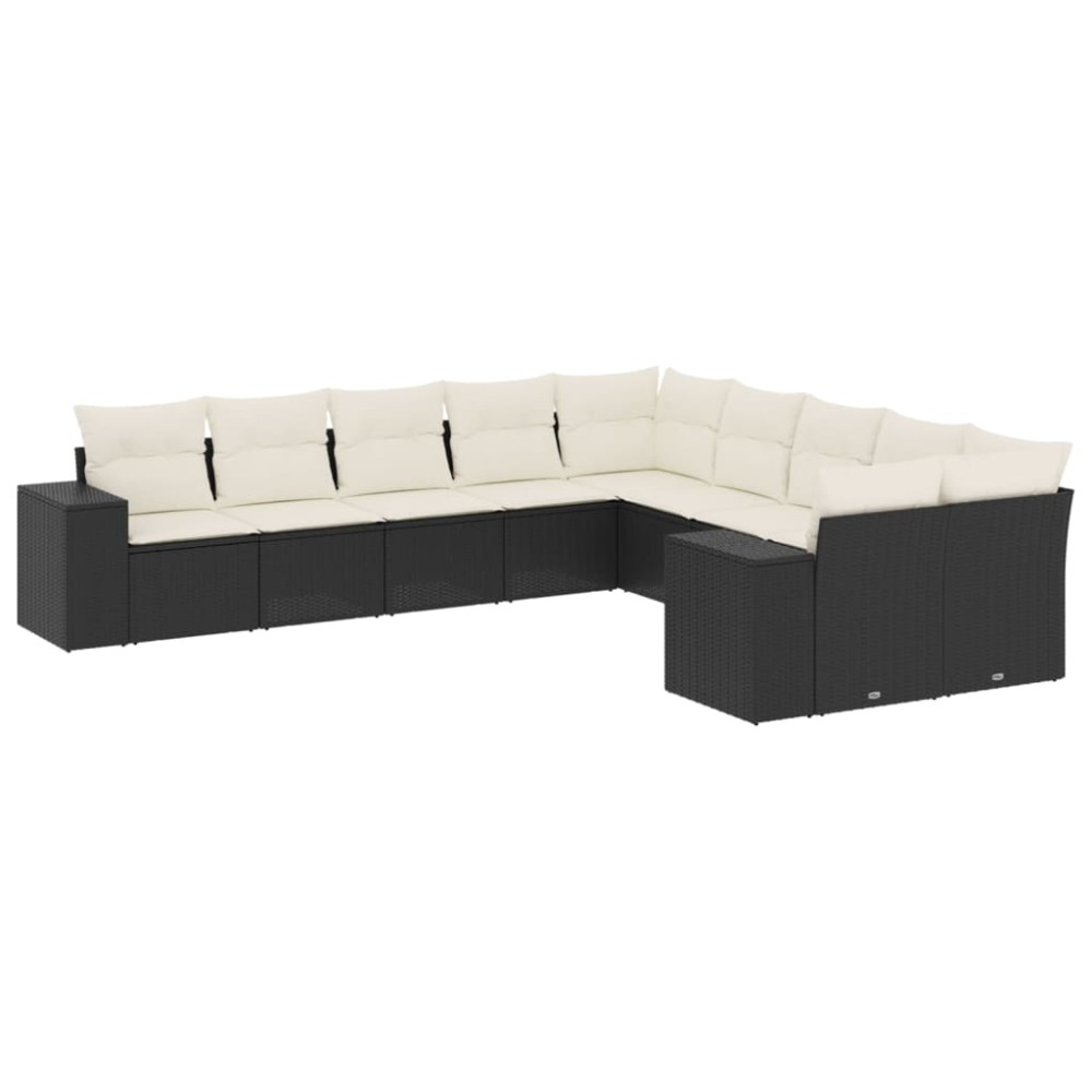 vidaXL Set canapele de grădină cu perne, 10 piese, negru, poliratan