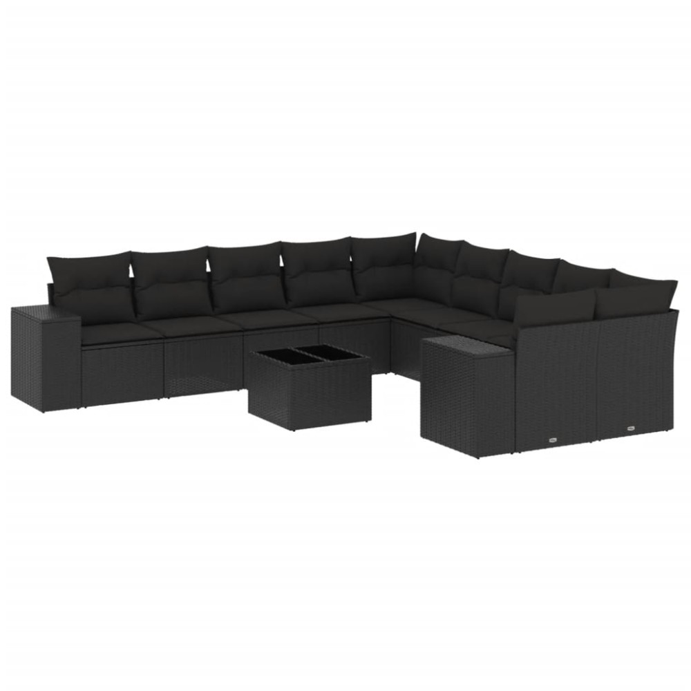vidaXL Set canapele de grădină cu perne, 11 piese, negru, poliratan