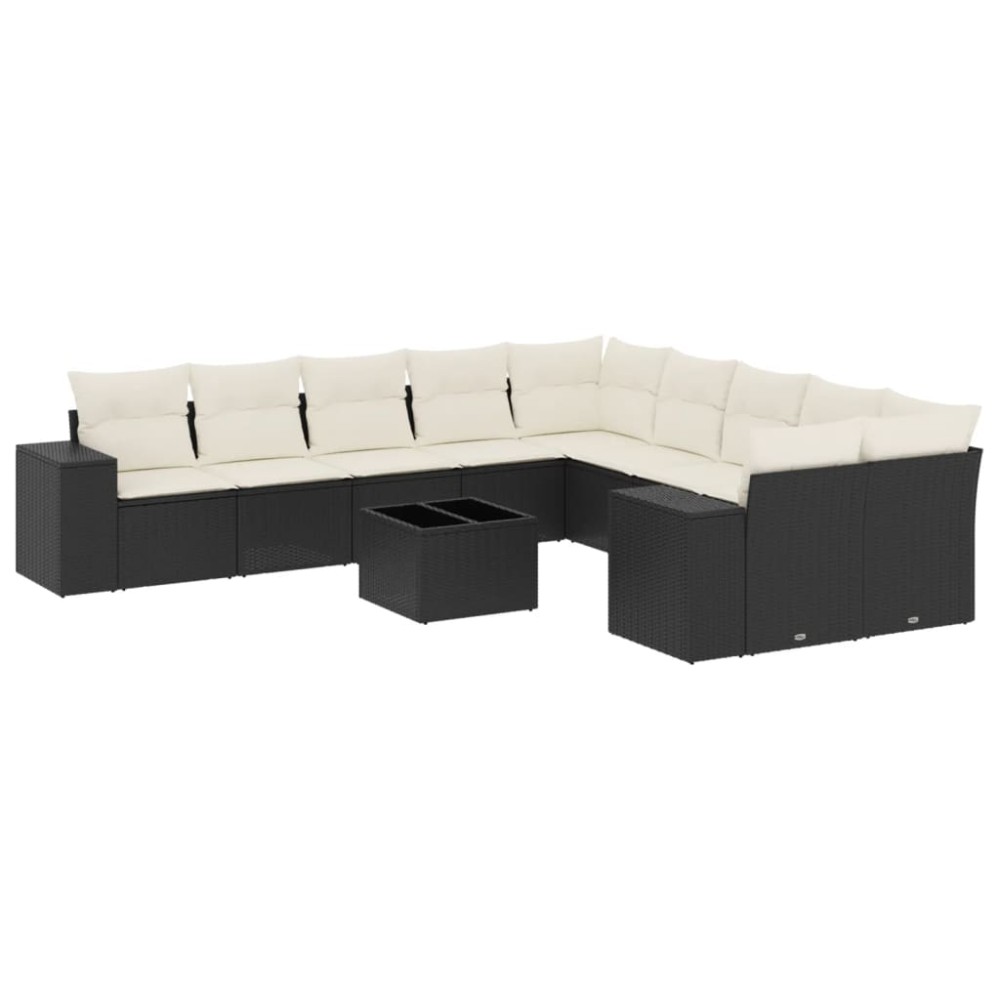 vidaXL Set canapele de grădină cu perne, 11 piese, negru, poliratan