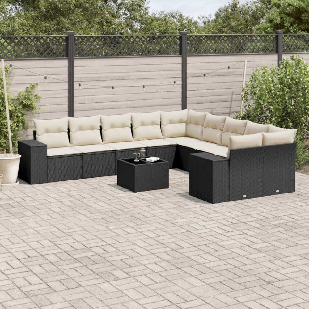 vidaXL Set canapele de grădină cu perne, 11 piese, negru, poliratan